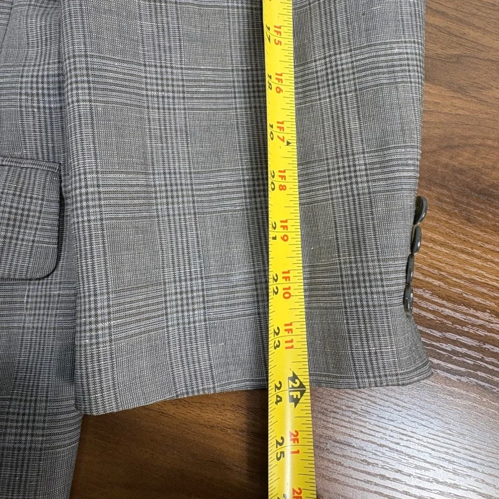 Alfani 44L Blazer Grey Glen‎ Plaid Wool Linen Blend Sport Coat 2 Button Jacket